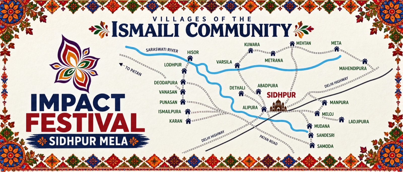 Illustrated map of Sidhpur and the surrounding Ismaili community villages